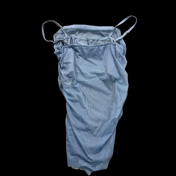 Cider Womens Blue Mesh Ruched Cami Top Sz M Sheer Layered Y2K Grunge Fairy - Picture 2 of 9